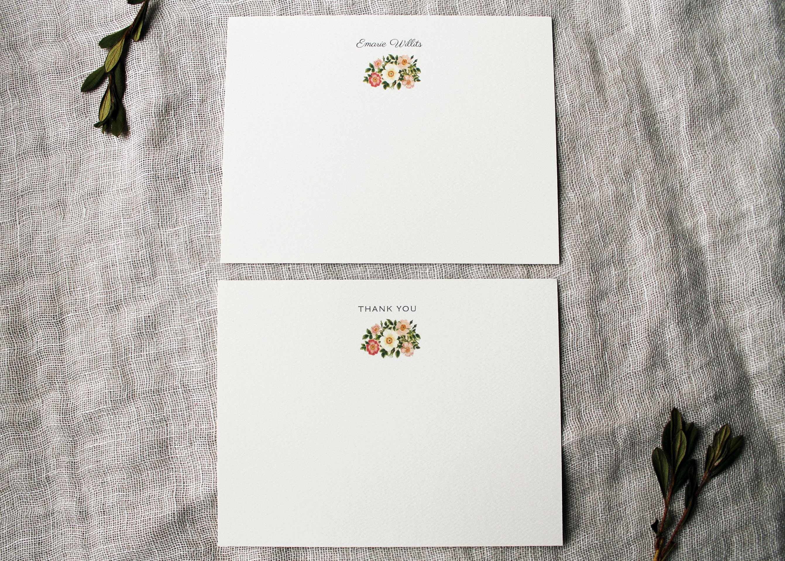 Pink Flower Note Cards With Envelopes | Set of 24 Floral Personalized ...