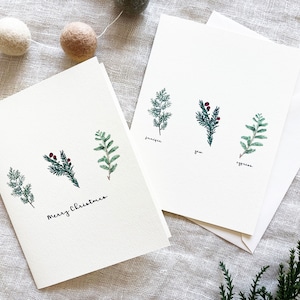Evergreen Cards Set of 10 | Christmas Blank Greeting Cards with Envelopes | Minimalist Holiday Cards