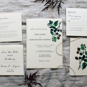 Berry Wedding Invitation Set | Blackberry Wedding Decor | Woodland Wedding Invitation Digital | Garden Greenery Wedding Invitations Handmade