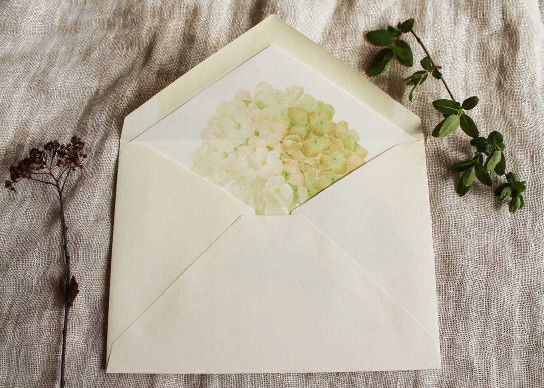 White Hydrangea Envelope Liners White Flower Lined Envelopes A7