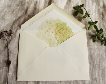 White Hydrangea Envelope Liners | White Flower Lined Envelopes a7 | Botanical Envelope Liner a2 | Digital Floral Wedding Invitation Liners