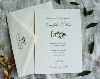 Olive Branch Wedding Invitation Suite | Olive Tree Print Handmade  Wedding Invitation Set | Vintage Botanical Wedding Invitation Download