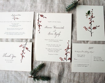 Berry Wedding Invitation Suite | Winter Wedding Invitation Set | Holiday Wedding Invitations Printed | Christmas Wedding Invitations Digital