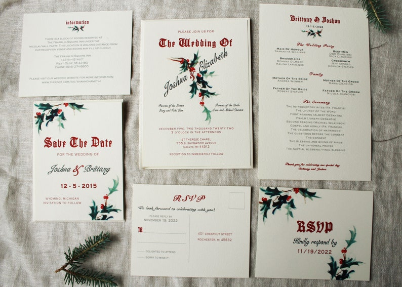 Christmas Wedding Invitation Set Winter Wedding Invitation Digital Holiday Wedding Invitations Handmade Mistletoe Decor image 4