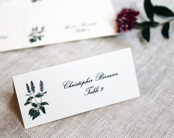 Plantilla de tarjetas de lugar de boda a base de hierbas / Tarjetas de lugar de hierba editable / Tarjetas de lugar de boda imprimibles / Tarjetas de lugar de lavanda / Tarjetas de acompañante DIY