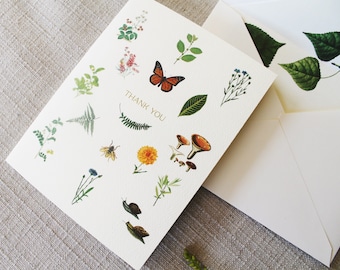 Botanical Thank You Cards Set Handmade Greeting Cards