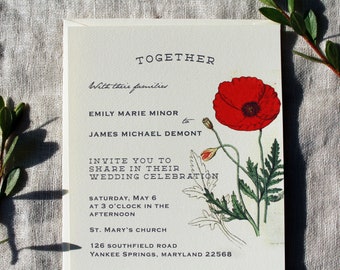 Red Poppy Wedding Invitation Suite | Rustic Floral Wedding Invitation Downloadable | Handmade Wedding Invitation Set | Vintage Spring Decor