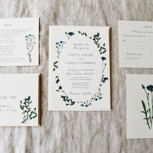 Blaue Blumenhochzeits-Einladungs-Reihe | Blaue Hochzeitseinladung Set | Hochzeitseinladung Greenery | Botanische Hochzeitseinladungen | Garten