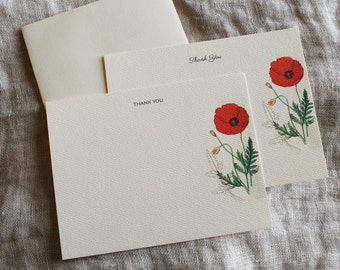 Red Poppy Note Cards with Envelopes | Set of 24 Orange Poppy Notecards Set | Custom Greeting Cards Handmade | Gifts for Mom | Gift for Her