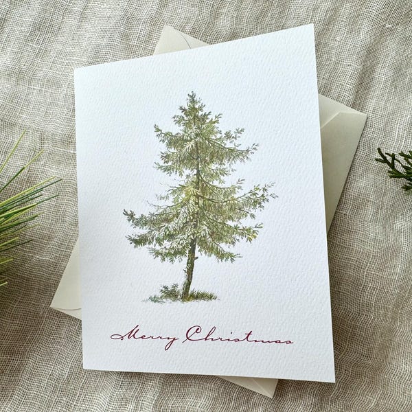 Pine Tree Christmas Cards Set of 10 Folded With Envelopes
