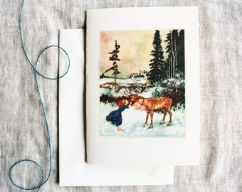 Caribou Greeting Card Set of Six Handmade | Reindeer Gerda Winter Note Cards with Envelopes | Folded Notecards Personalized