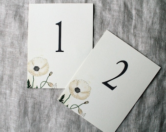 White Poppy Wedding Table Numbers | White Floral Wedding Table Numbers Printable | White Flower Table Numbers Digital File
