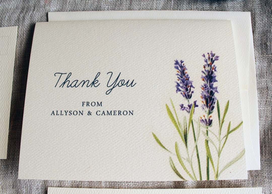 Lavender Thank You Cards | Wedding Thank You Card Set | Purple Bridal ...