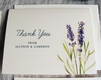 Lavender Thank You Cards | Wedding Thank You Card Set | Purple Bridal Shower Thank You Card | Floral Baby Shower Thank You Cards