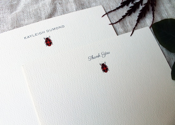 Lady Bug Note Cards with Envelopes | Set of 24 Ladybug Personalized Greeting Cards Set | Custom Notecards | Gift for Her | Gardener Gift