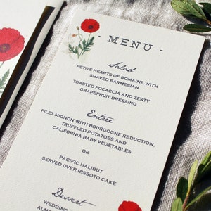 Menú de boda de amapola / Menú de boda de amapola roja / Menú boda / Menú floral boda / Boda botánica / Papelería de boda vintage