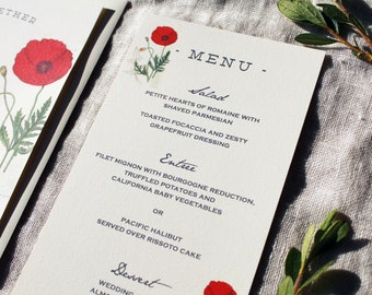 Rustic Floral Wedding Menu | Red Poppy Wedding Menu | Menu Wedding | Floral Menu Wedding | Botanical Wedding | Vintage Wedding Stationery