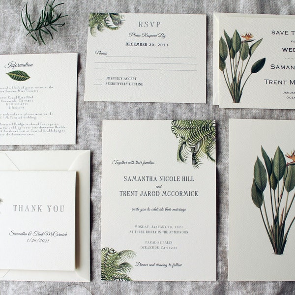 Palm Wedding Invitation Suite | Tropical Wedding Invitation Printed | Palm Tree Wedding Invitation Digital | Destination Wedding Invitation