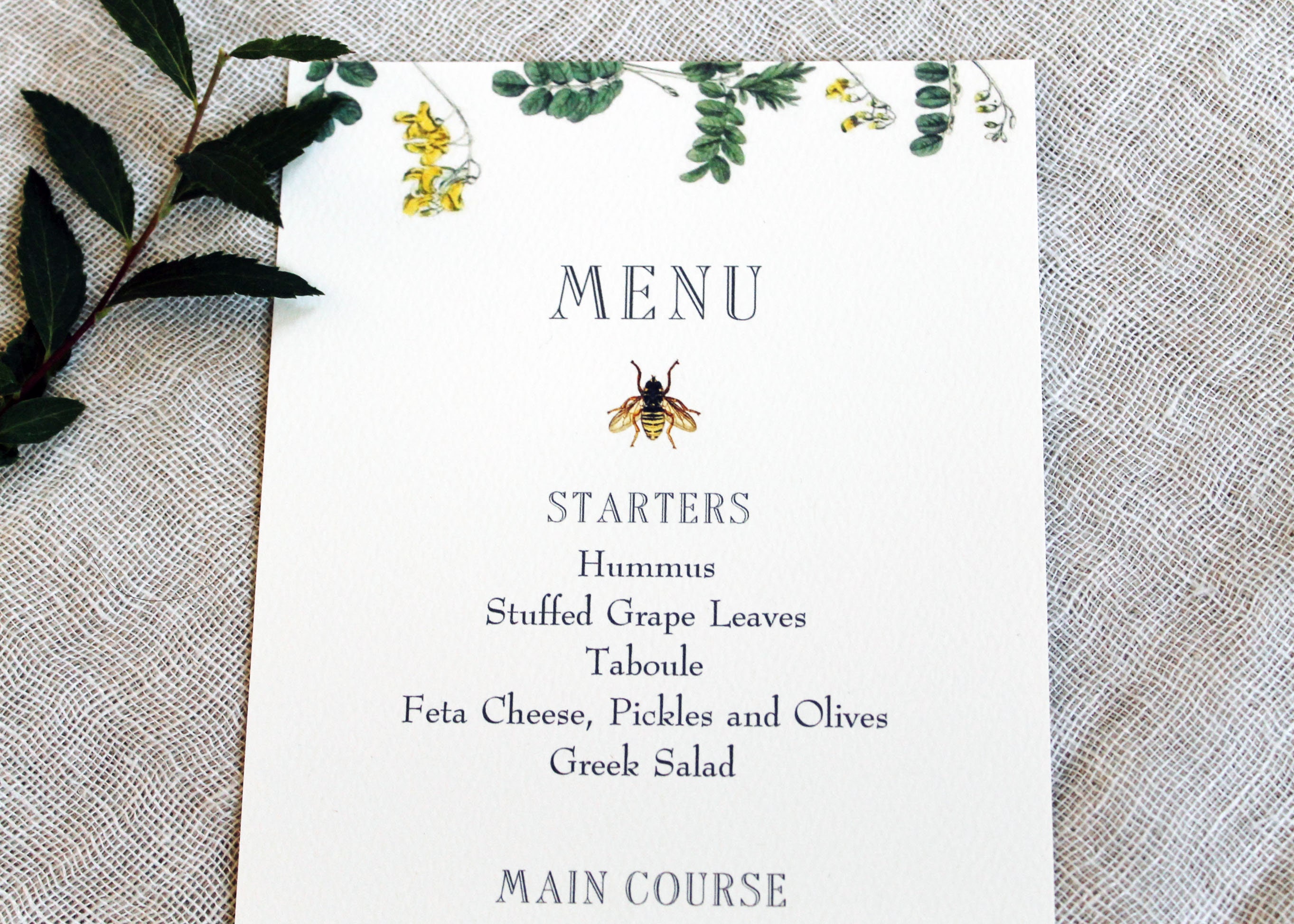 Bee Wedding Menu Template Wildflower Bee Wedding Menu DIY Etsy