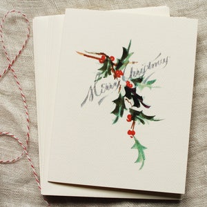 Christmas Cards Set // Blank Christmas Cards // Mistletoe Christmas Cards // Holly Christmas Cards