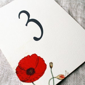 Poppy Wedding Table Numbers Table Numbers Printable Table Numbers DIY Table Numbers Template Table Numbers Wedding Red Poppy image 2