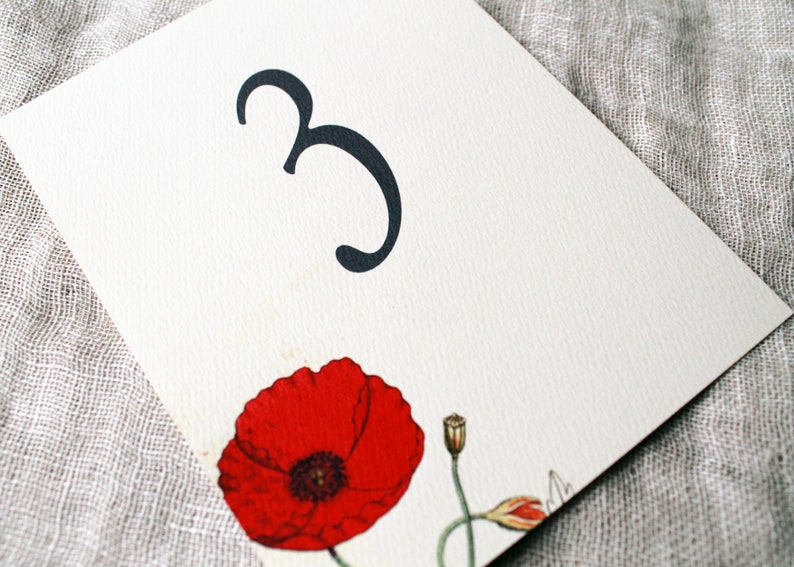 Poppy Wedding Table Numbers Table Numbers Printable Table Numbers DIY Table Numbers Template Table Numbers Wedding Red Poppy image 2