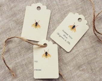 Bee Favor Tags | Bee Wedding Favor Tags Personalized | Woodland Bridal Shower Hang Tags Custom | Bee Baby Shower Scallop Tags | Paper Tags