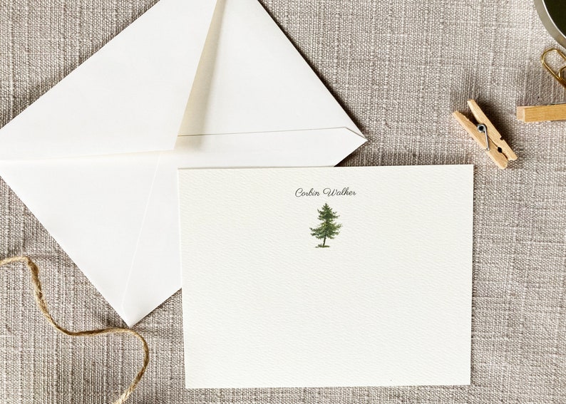 Pine Tree Note Cards with Envelopes Set of 24 Evergreen Notecards Christmas Cards Winter Notecards Rustic Gift for Friend image 3