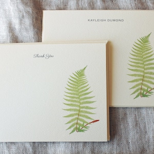 Green Fern Note Cards with Envelopes | Set of 24  Notecards Handmade | Personalized Greeting Cards Set | Vintage Note Cards Monogrammed