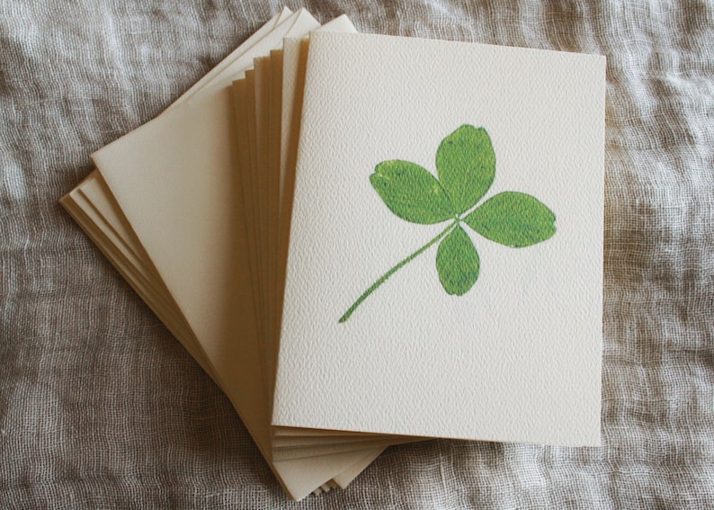 Good Luck Cards Set of 10 Four Leaf Clover Cards with Envelopes St Patrick's Day Greeting Cards Set St Patrick's Day Gift Irish Card image 1