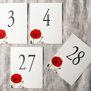 Poppy Wedding Table Numbers Table Numbers Printable Table Numbers DIY Table Numbers Template Table Numbers Wedding Red Poppy image 1