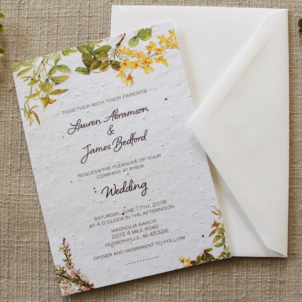 Eco-friendly Seed Paper Wedding Invite | Handcrafted with Wildflower Seeds