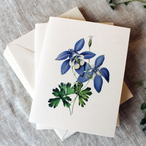 10 biglietti di auguri con fiori blu / biglietti di auguri vuoti con aquilegia del Colorado