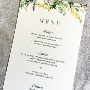 Wildblumen Hochzeitsmenü | Hochzeitsmenü | Gelb Rosa Blumen Menü | Editierbares Menü | Wildblumen Menü Instant Download | Menü Druckbar DIY