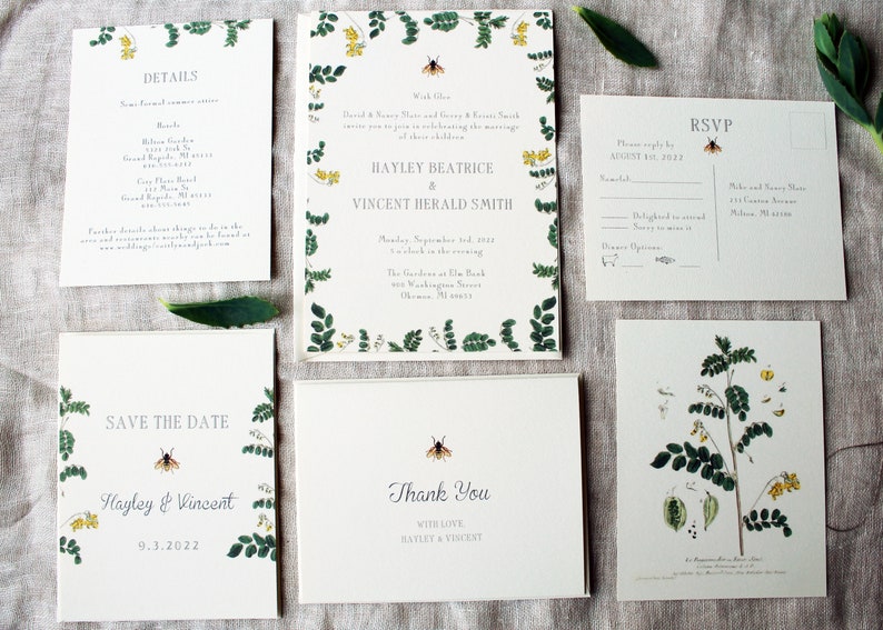 Bee Wedding Invitation Suite Honey Bee Wedding Invitation Printed Garden Wedding Invitations Handmade Woodland Wedding Decorations image 2