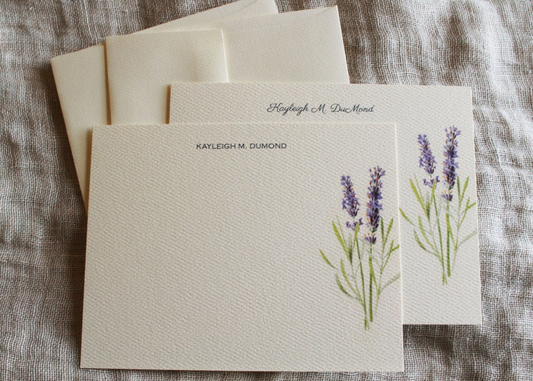 Lavender Note Cards With Envelopes | Set of 24 Personalized Notecards ...