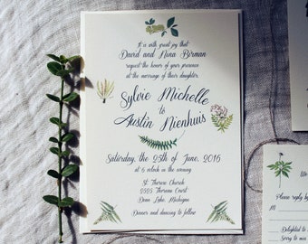 Botanical Wedding Invitation Suite | Boho Wedding Invitation Printed | Greenery Wedding Invitation Handmade |  Vintage Wedding Decor
