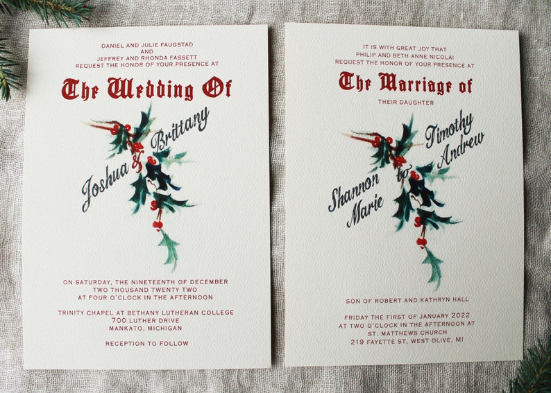 Christmas Wedding Invitation Set Winter Wedding Invitation Digital Holiday Wedding Invitations Handmade Mistletoe Decor image 6