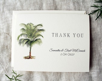 Palm Wedding Thank You Card Set | Palm Tree Thank You Notes | Tropical Bridal Shower Thank You Cards Bulk | Beach Baby Shower Thank You