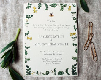 Bee Wedding Invitation Suite | Honey Bee Wedding Invitation Printed | Garden Wedding Invitations Handmade | Woodland Wedding Decorations