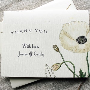 Jeu de cartes de remerciement pavot blanc | de remerciement pour mariage | de remerciements nuptiales floraux pour la douche | Cartes de remerciement fleuries pour baby shower