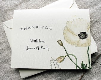 White Poppy Thank You Card Set | Wedding Thank You Card | Floral Bridal Shower Thank You Cards | Flower Baby Shower Thank You Cards