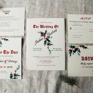 Christmas Wedding Invitation Set Winter Wedding Invitation Digital Holiday Wedding Invitations Handmade Mistletoe Decor image 2