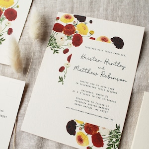 Template Colorful Botanical Wedding Invitation Editable | Download DIY Wedding Invitation Colorful Flower Yellow Orange Wine Red