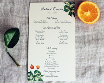 Orange Wedding Program Template | Orange Wedding Program DIY | Orange Program Digital | Tropical Wedding Program Template