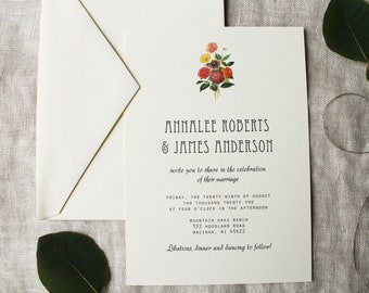 Dahlia Wedding Invitation Template | DIY Floral Wedding Invitation Template | Digital Floral Wedding Invitation | Zinnia Wedding Invitation