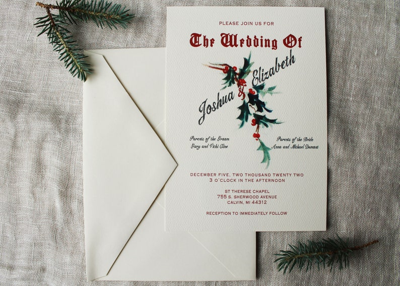 Christmas Wedding Invitation Set Winter Wedding Invitation Digital Holiday Wedding Invitations Handmade Mistletoe Decor image 3