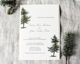 Plantilla de invitación de boda de Pine Tree / Conjunto de invitación de boda de pino rústico / Invitación de descarga instantánea / Invitación de boda editable