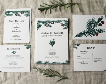 December Wedding Invitation Set | Winter Wedding Invitation Suite | Holiday Wedding Invitations | Yew Berry
