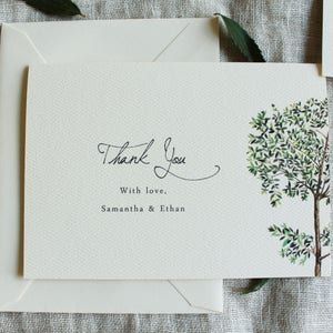 Juego de tarjetas de agradecimiento para bodas con olivo / Notas de agradecimiento con ramas de olivo / Tarjetas de agradecimiento para baby shower con vegetación / Tarjetas de agradecimiento para despedidas de soltera con motivos botánicos